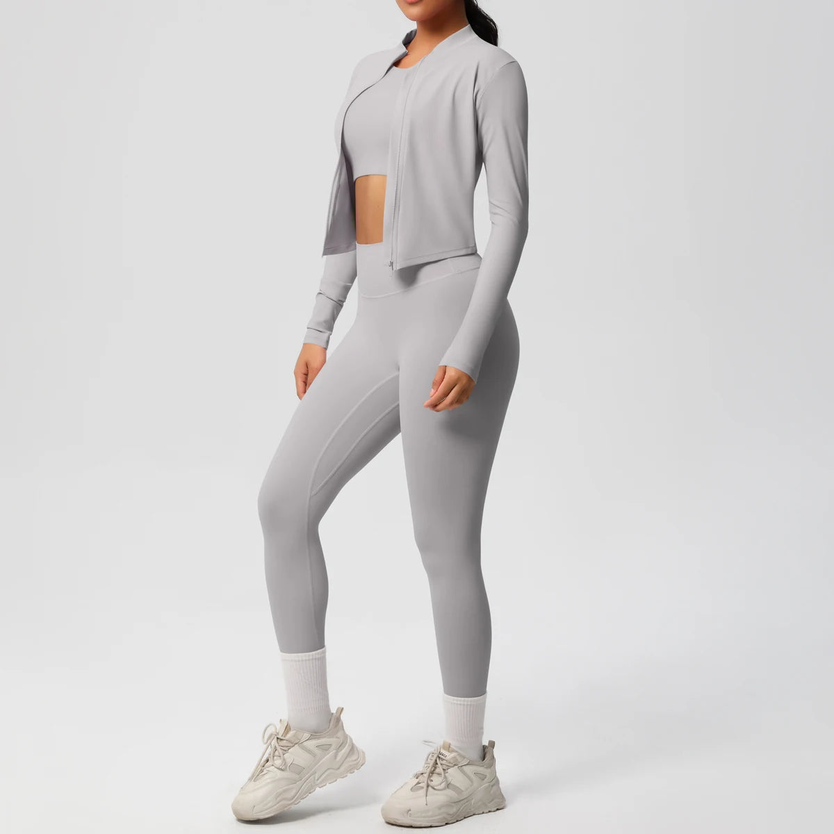 Yoga Three Piece Set for Women's Yoga Zipper Long Sleeves Sports Running Quick Drying Yoga T-shirt Push Up Female Pants Yoga Set