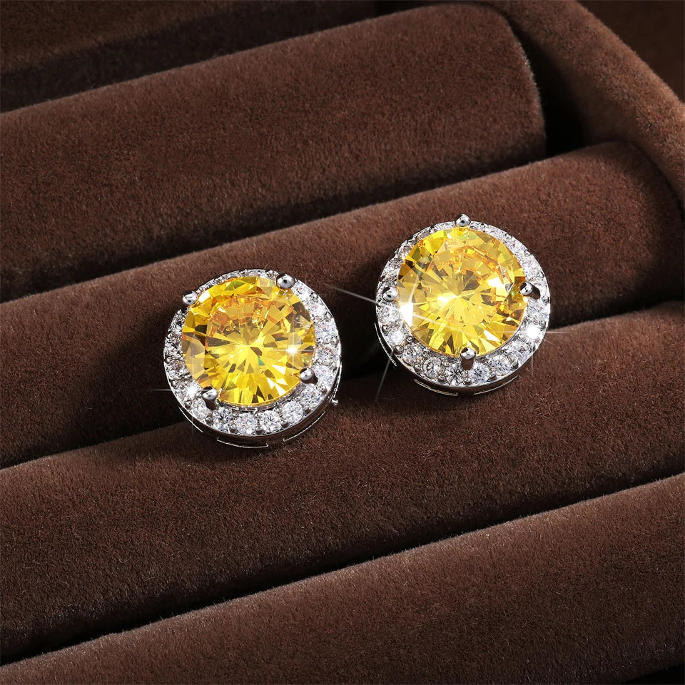 ZAKOL Classic Simple Round Zircon Stud Earrings for Women Men Shiny Blue Yellow AAA CZ Earring Exquisite Jewelry Gift Wholesale