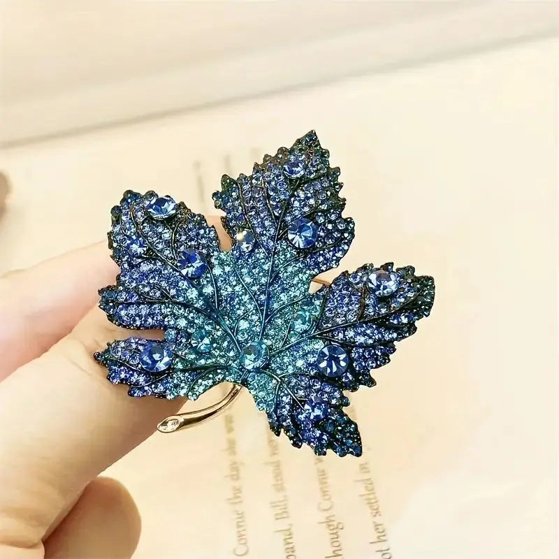 Trendy Red Maple Leaf Metal Brooches For Women Men Crystal Plant Brooch Party Birthday Winter Jewelry