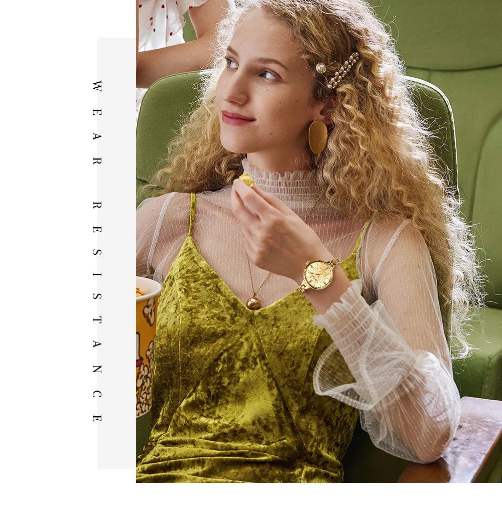 CURREN Luxurious and Elegant Round Dial with Stainless Steel Bracelet Fashion Dress Quartz Watches for Women