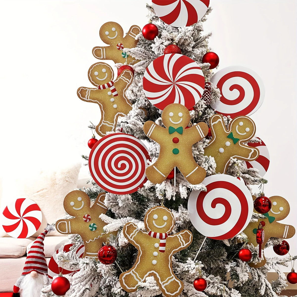 8pcs Large Gingerbread Man Christmas Tree Ornaments, Rustic Plastic Gingerbread Decorations, for Holiday Home, Office Vase Decor