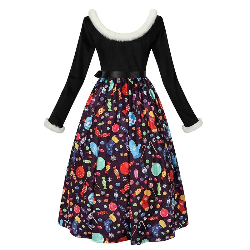 Christmas Themed Print Dress Family Atmosphere Party Event Costume Christmas Halloween Cos Costume