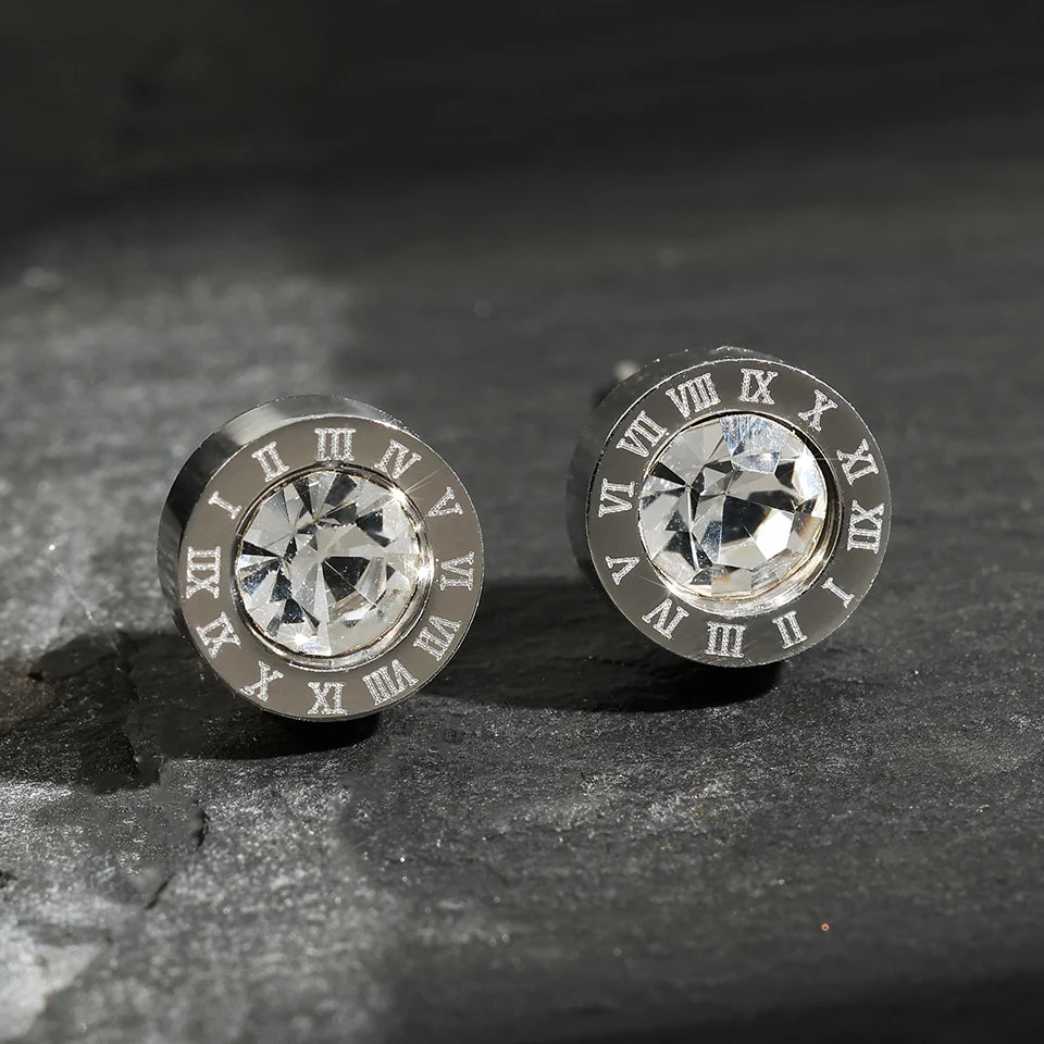 ZAKOL Fashion Stainless Steel Acrylic Crystal Stud Earring for Women Men Roman Numerals Small Earring Accessories