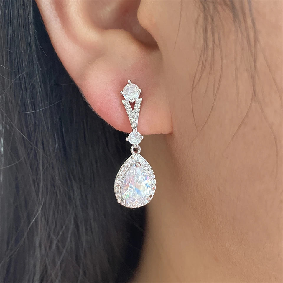 ZAKOL 9 Types Classic Sparkling Water Drop Zircon Pendant Dangle Earrings for Women Gorgeous Bride Bridesmaid Earring Jewelry