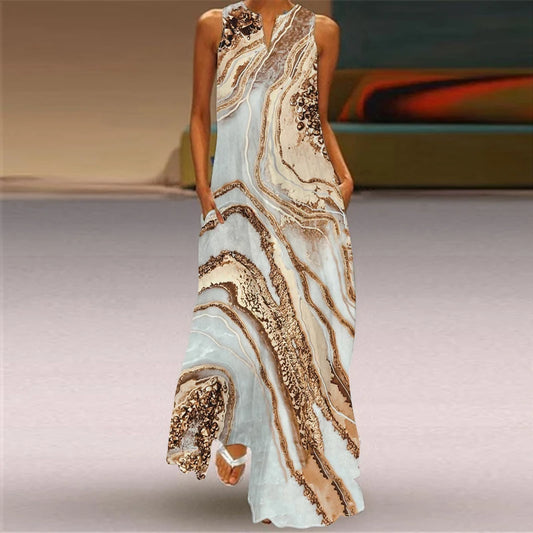 Sleeveless V-Neck Printed Maxi Dress 2026