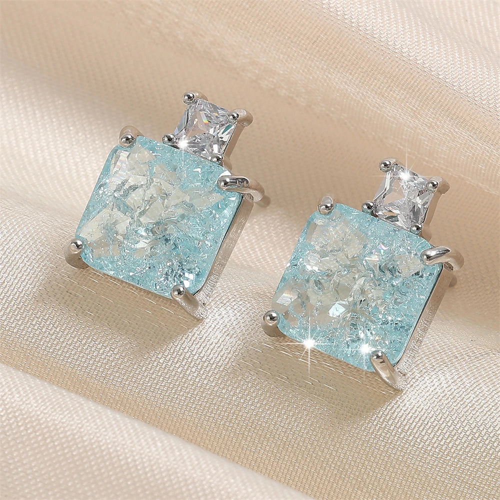 ZAKOL Elegant Ocean Blue Square AAA Zirconia Earring Necklaces Set for Women Exquisite Wedding Party Jewelry Gift for Women