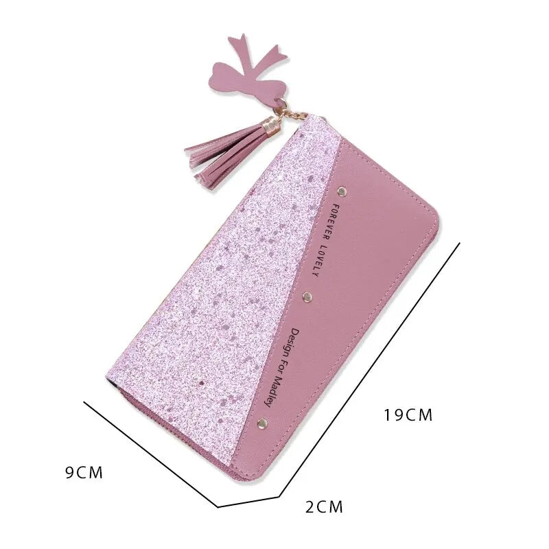 KISMIS New Long Women's Zipper Wallet - Korean Splicing, Color Contrast, Tassel, and Rivet Details