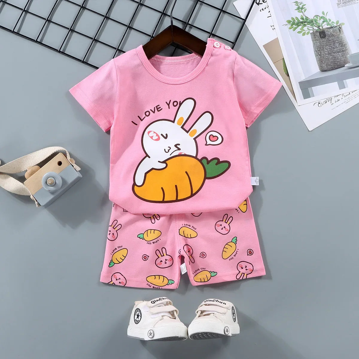 2PCS mother Kids Clothes Children's Sets Boys Girl T-shirt Shorts Summer Cotton Short sleeve Baby Children