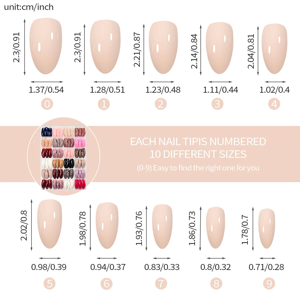 288/576Pcs Short Almond Press On Nails – Mixed Colors أظافر لاصقة قصيرة بشكل لوزي بألوان متنوعة – 288/576 قطعة