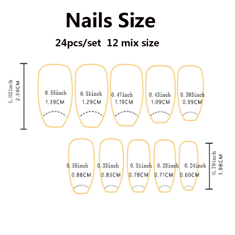 Medium long fake nails for women gilrs gradient brown coffee flora leaf design reusable full over press on Artificial Nails set