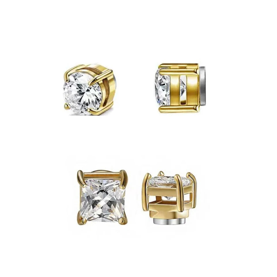 ZAKOL Crystal CZ Strong Magnetic Ear Stud Clip Earrings for Men Women Punk Round Zircon Magnet Earrings Non Piercing Jewelry