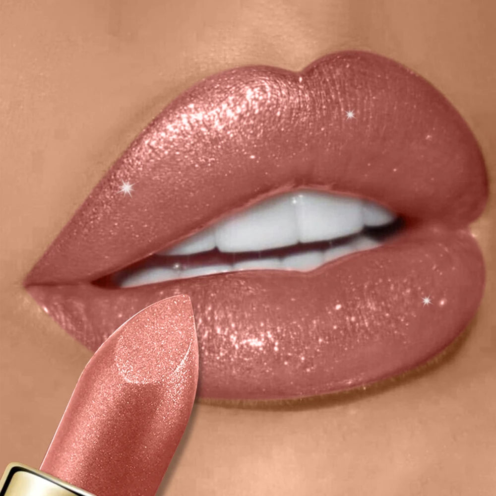 Pearly Glitter Velvet Lipstick,Metallic,Waterproof,Long-lasting,Shimmer,Diamond Lipstick,Glitter Lip Gloss, Lip Cosmetic Makeup