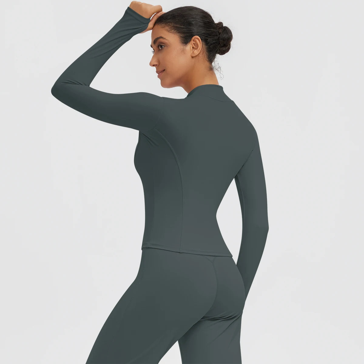 New Women's Stand-Up Collar Yoga Jacket Summer Fitness Sports Solid Color Workout Top Yoga Zipper Long Sleeves Sports Top Coat