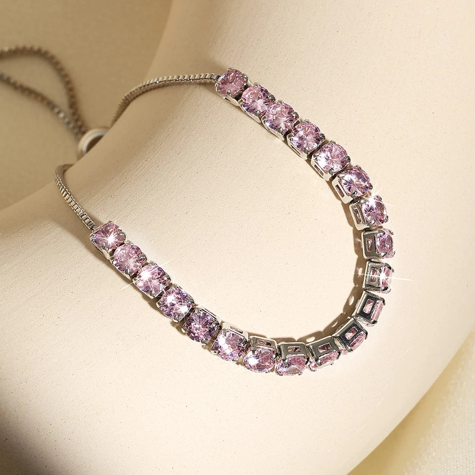 ZAKOL Shiny Pink Marquise Leaf Zircon Adjustable Charm Bracelet for Women Exquisite Wedding Engagement Jewelry New Colors