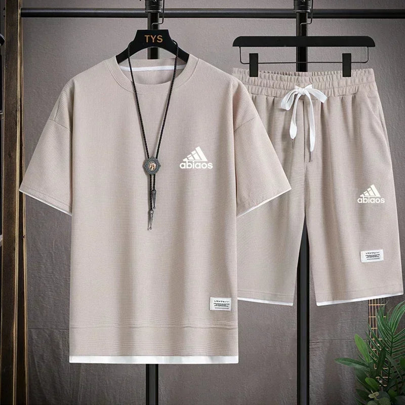 2026 Men’s Casual Waffle Sports Set – T-Shirt & Shorts