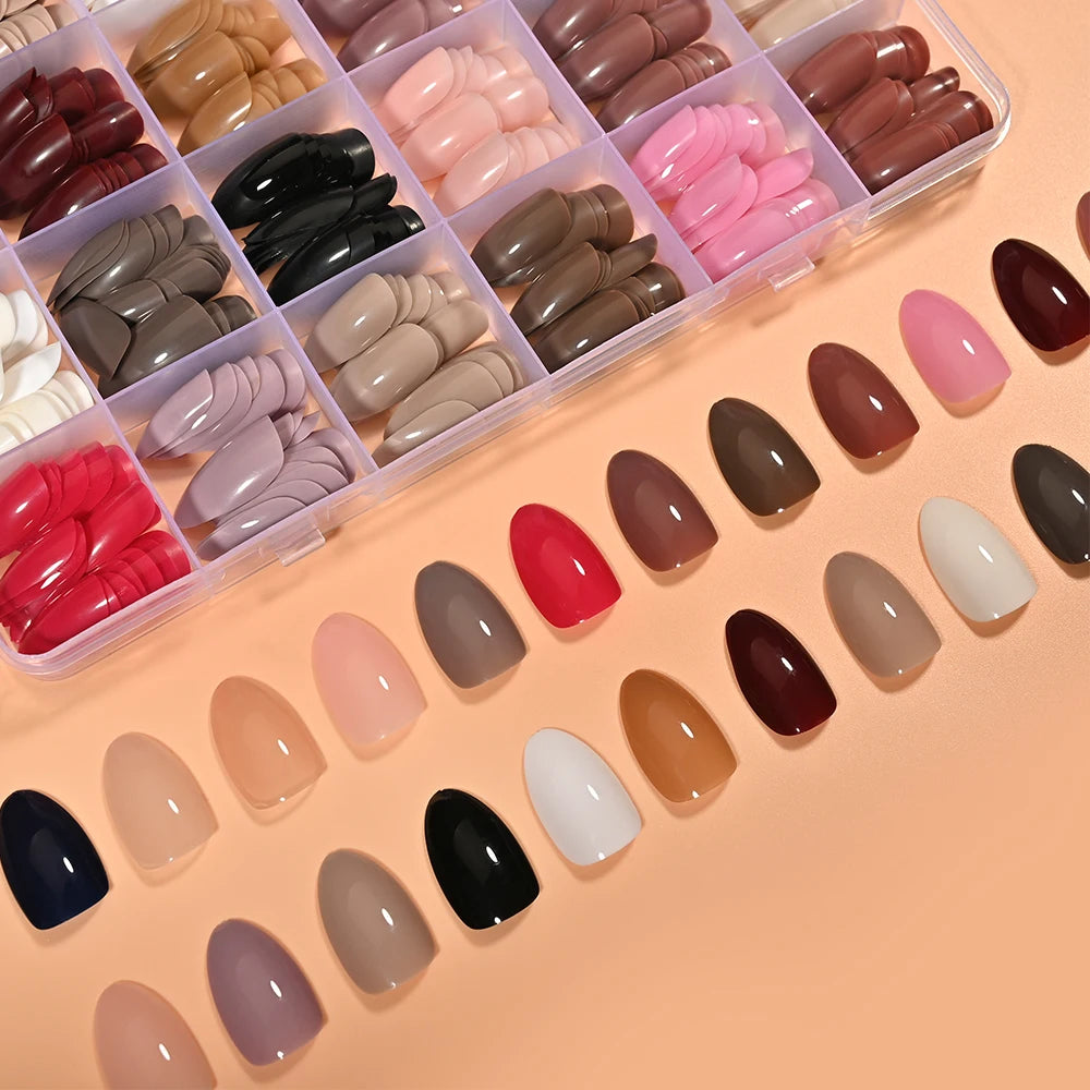 288/576Pcs Short Almond Press On Nails – Mixed Colors أظافر لاصقة قصيرة بشكل لوزي بألوان متنوعة – 288/576 قطعة