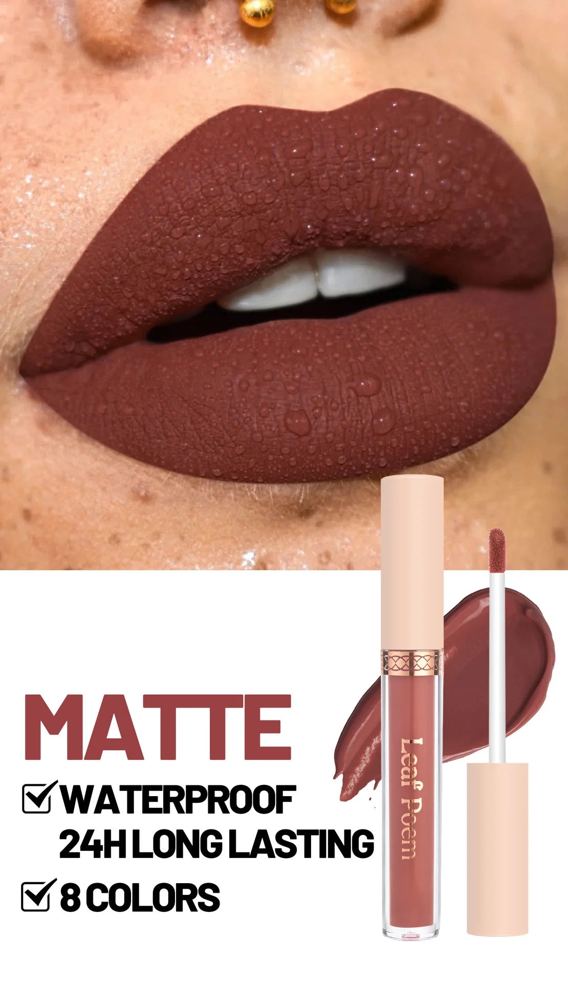 8-Piece Set of Matte Liquid Lipsticks and Lip Glazes - Waterproof, Non-Stick, Long-Lasting Lip Color in Brown, Pink, Purple, and Red Shades, Suitable for Daily Use and Parties