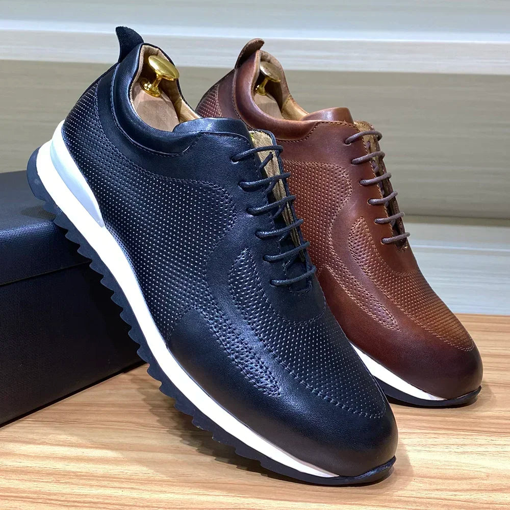 Luxury Mens Genuine Leather Sneakers Lace-Up Comfortable Oxford Classic Casual Shoes for Men Outdoor Street Travel Flat Footwear