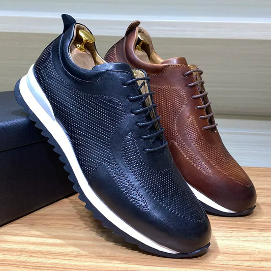 Luxury Mens Genuine Leather Sneakers Lace-Up Comfortable Oxford Classic Casual Shoes for Men Outdoor Street Travel Flat Footwear