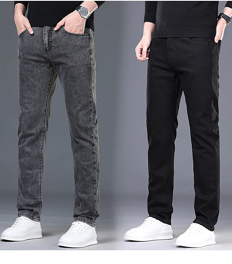 Spring and Summer New Men's Jeans Simplified Korean Edition Slim Fit Straight Leg Versatile Shaped Mid Waist Elastic Men's Jeans