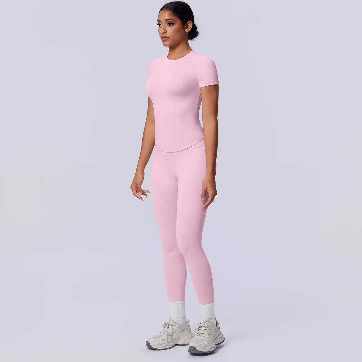 Rooftrellen New 2PCS/set Yoga Set Summer Quick Drying Fitness Sports Workout Top T-Shirt High Stretch Seamless Yoga Leggings Set