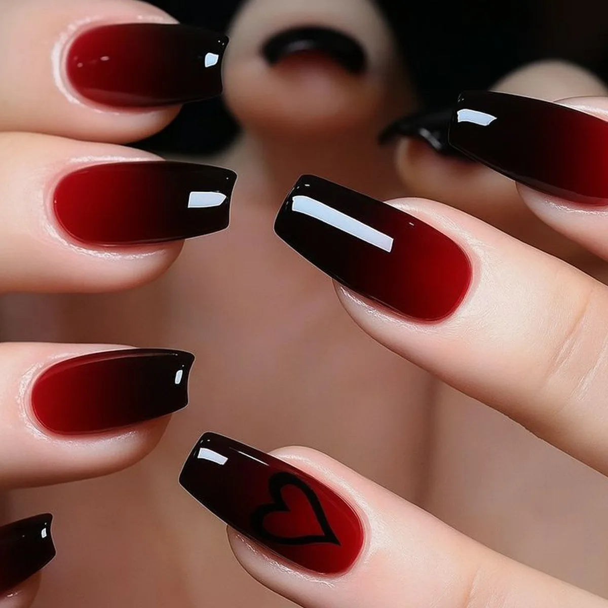 24/30pcs Medium fake nails for women girls Wine Red High Saturation almond square ballet shaped Valentine'S Day press on nails