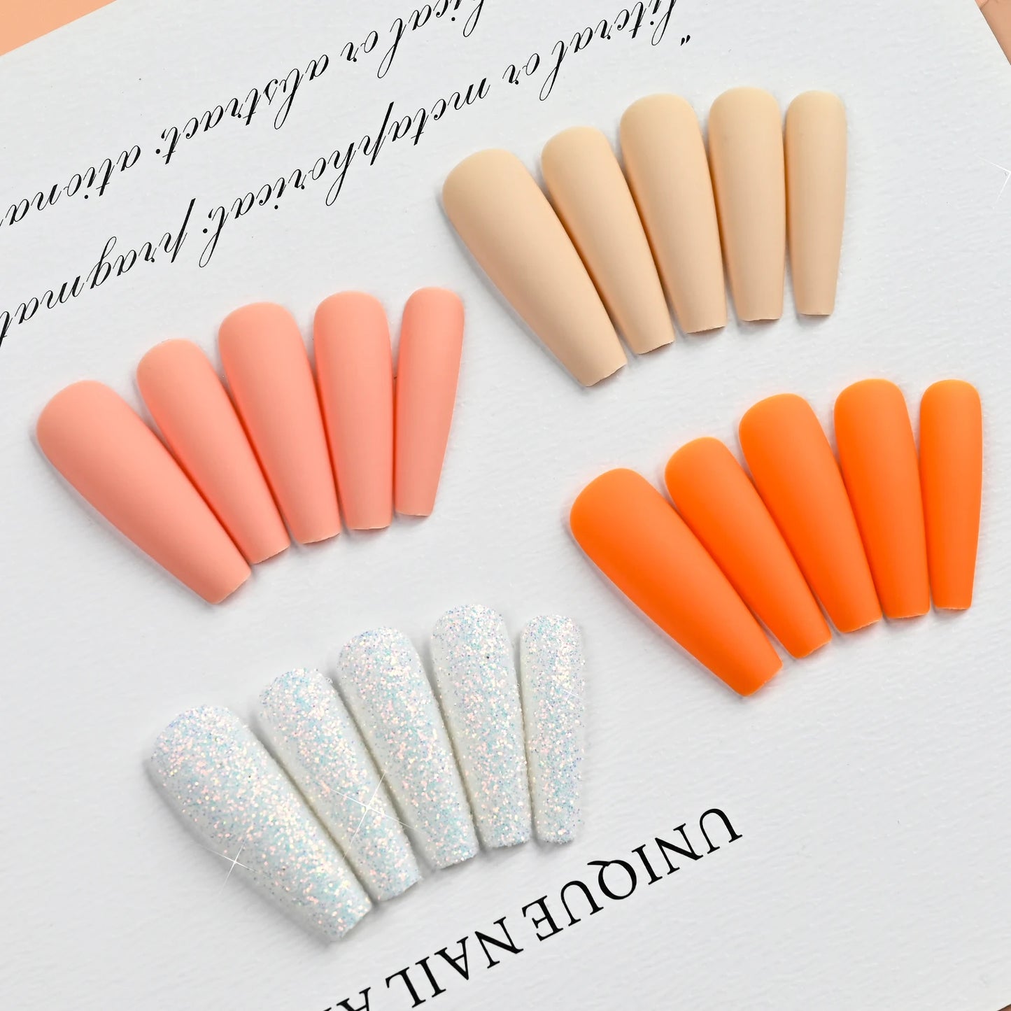 96Pcs Long Coffin Ballet Full Cover Fake Nails Square False Nails Glitter Artificial Fingernails Women Wearable Press on Nails