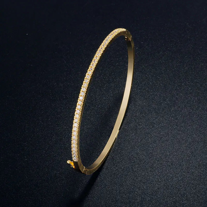 ZAKOL Simple Fashion Micro-inlaid Zirconia Thin Bangle for Women Brand Design Shiny Zircon Bracelets Jewelry Gift