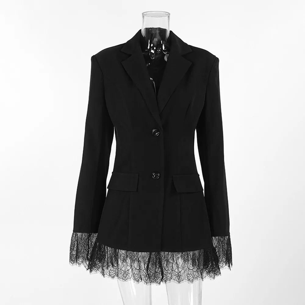 BKLD Black Blazer Dress Women Clothing 2026 Autumn Winter New Fashion Lace Patchwork Office Ladies Long Sleeve Short Dresses