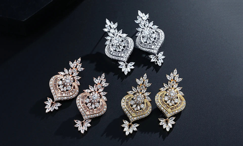 Luxury Big Clear Zircon Long Dangle Earrings Exquisite Shiny CZ Bridal Earring for Women Wedding Jewelry