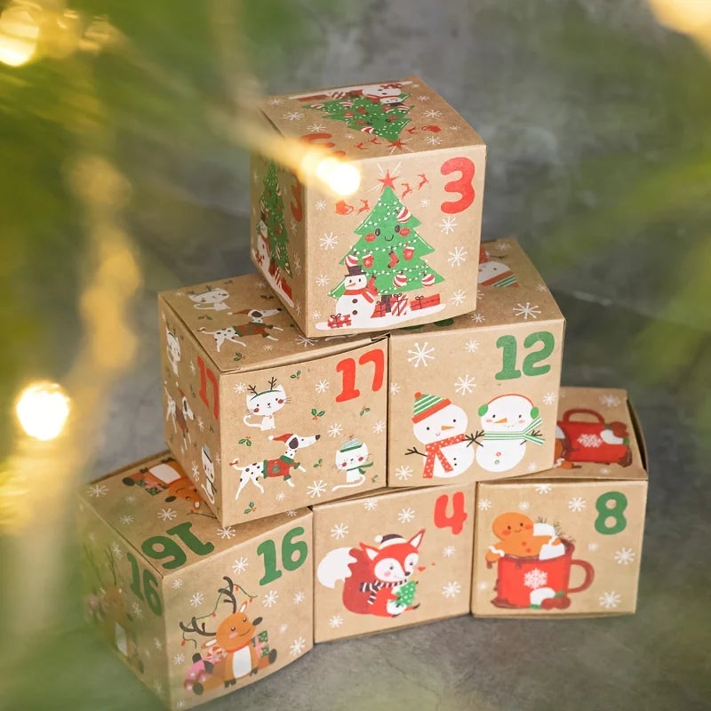 24pcs Christmas Empty Advent Calendar Kids Boxes Christmas Countdown to Xmas Gift Candy Boxes New Year 2026 Christmas Decoration