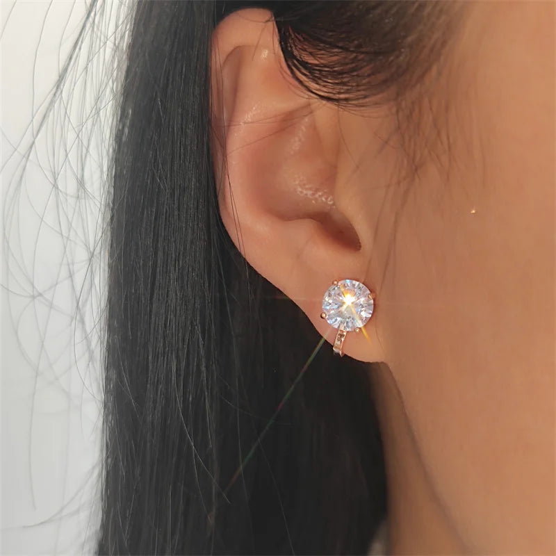 Trendy Round Cubic Zirconia Copper Clip Earrings For Women Gold Color Crystal Metal Earring Party Wedding Daily Jewelry