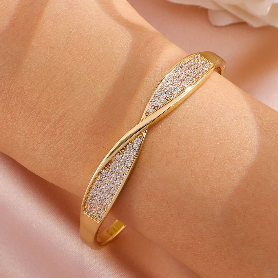 ZAKOL 4/1pcs Exquisite Bow Knot Design Charm Stackable Bracelet for Women Shining Zirconia Inlaid Bangles Jewelry Gift