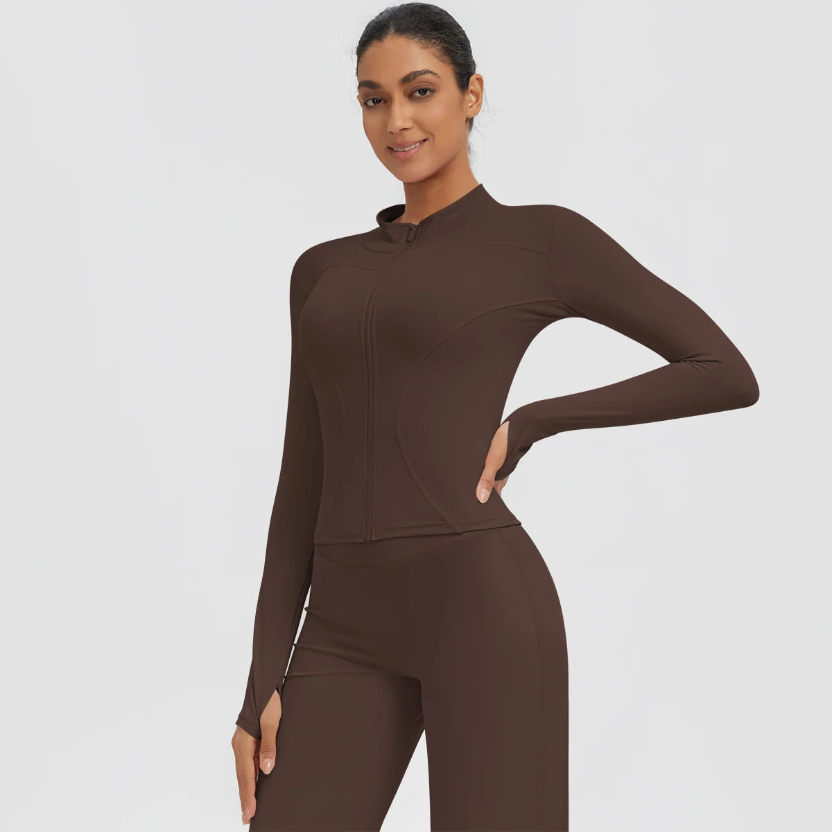 New Women's Stand-Up Collar Yoga Jacket Summer Fitness Sports Solid Color Workout Top Yoga Zipper Long Sleeves Sports Top Coat
