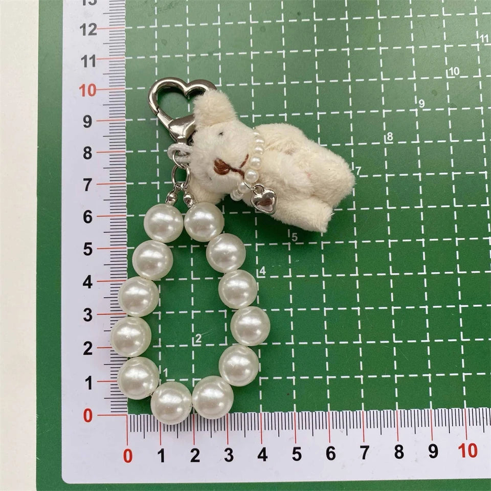 ZAKOL Korean Fashion Imitation Pearl Bear Doll Pendant Keychain Handbag Mobile Phone Accessories Gift for Women Girls
