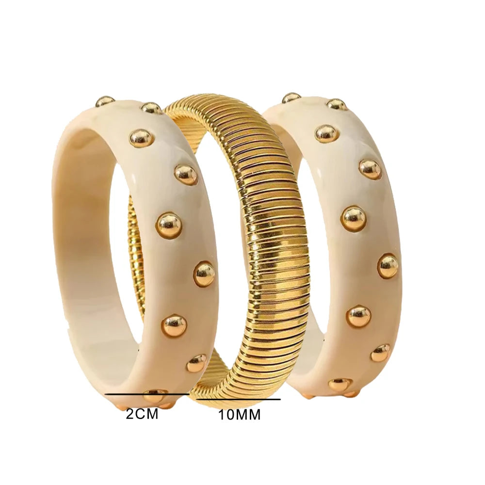 ZAKOL 3pcs/set Fashion Punk Gothic Style Stainless Steel Resin Stacked Bracelets Personalized Wide Bangle Party Daily Jewelry