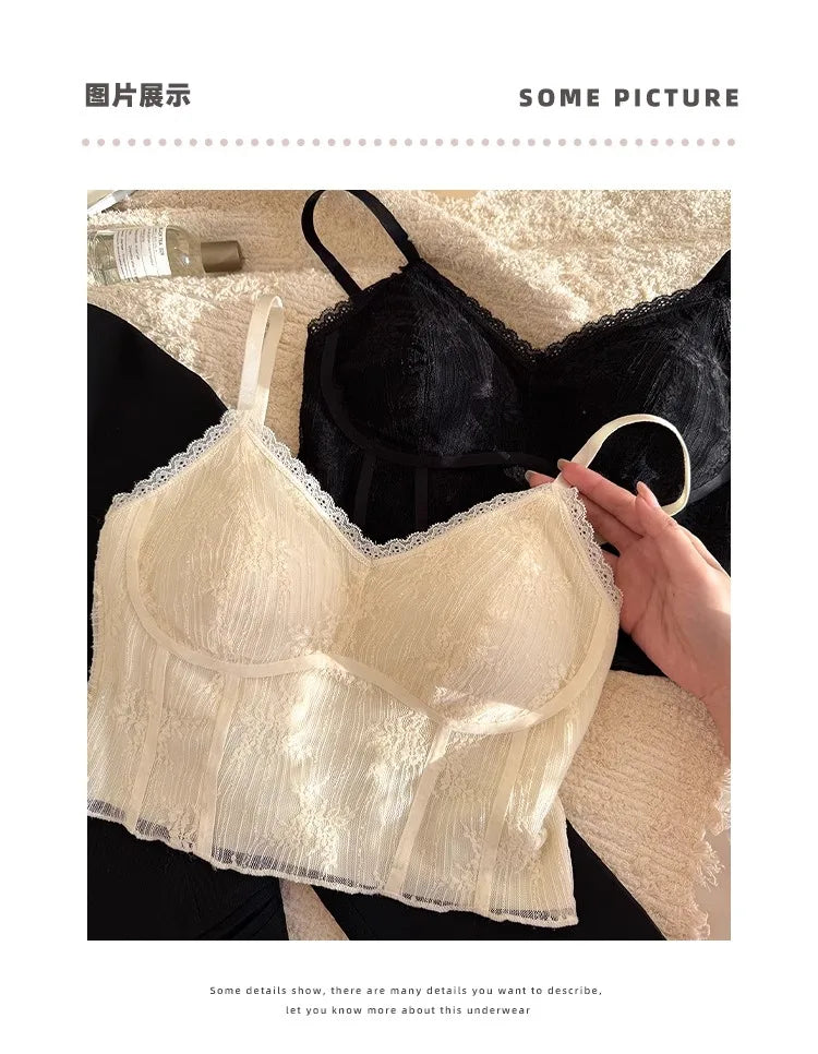 MOYISU French Lace Halter Bralette - Backless Wireless | Convertible & Removable Pads | White Comfort Bra for Daily/Evening Wear