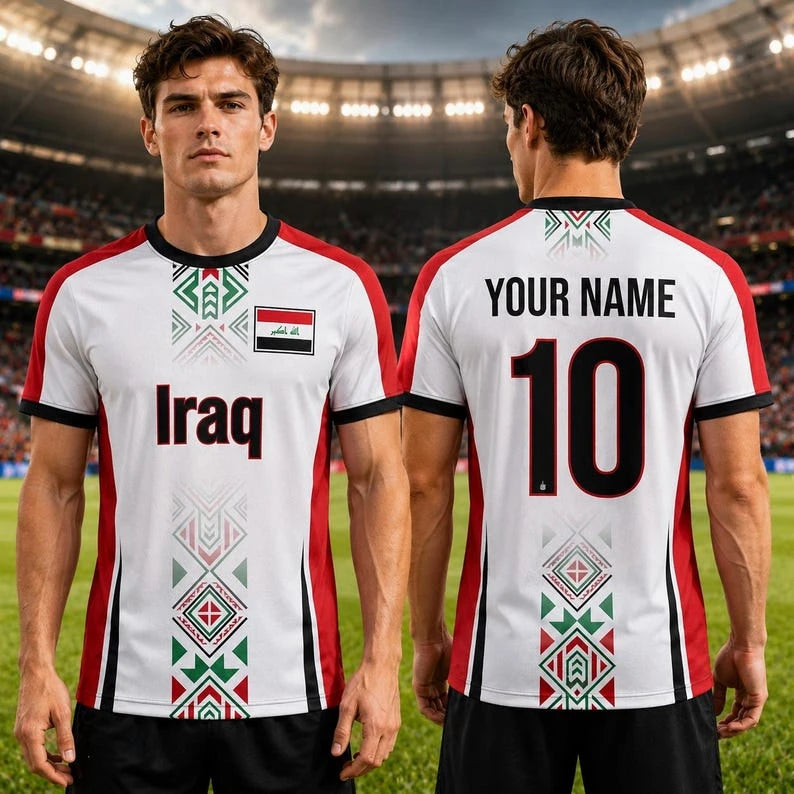 Iraqi football fan jerseys V-neck jerseys Arabic-patterned T-shirts children's gifts match uniforms cycling and hiking gear