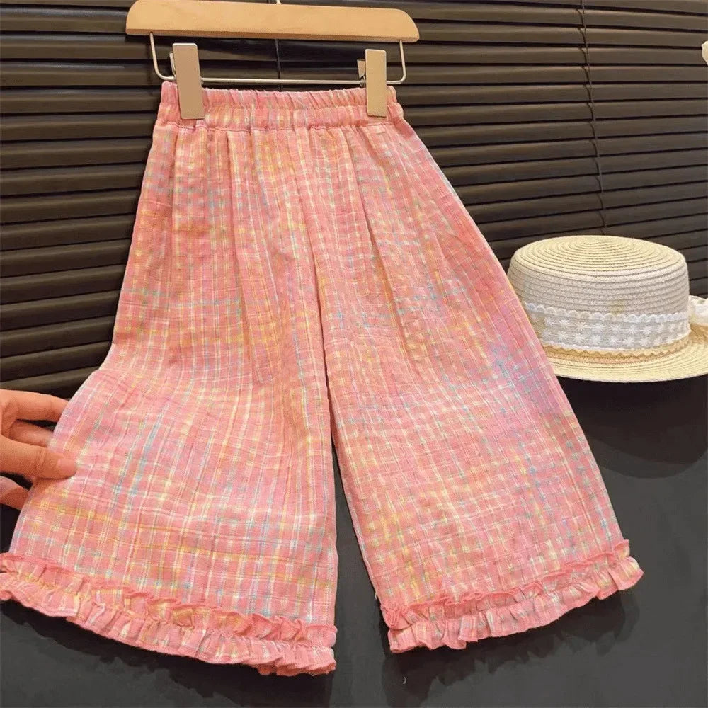 Pink Girl's Summer Two-piece Set with Single Breasted Sleeveless