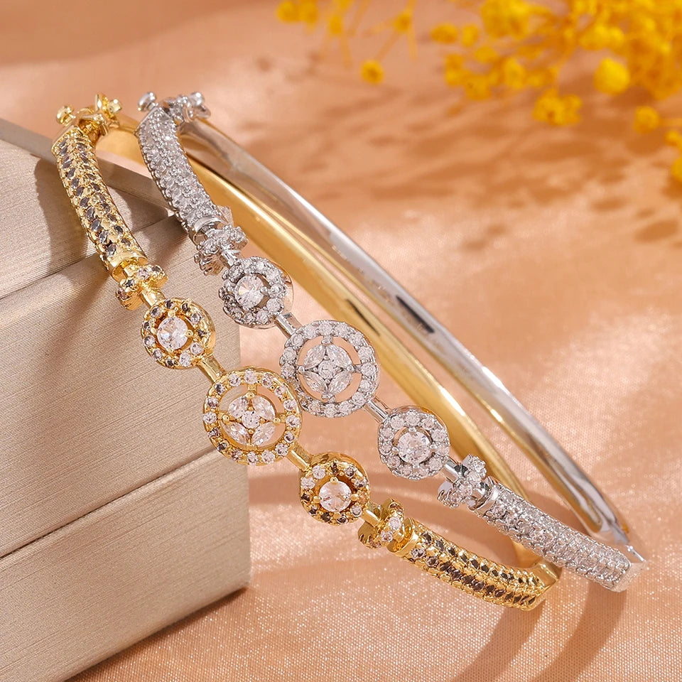 ZAKOL High-end Luxury Round Cubic Zirconia Charm Bracelet for Women Shiny Crystal Jewelry Fashion Accessories