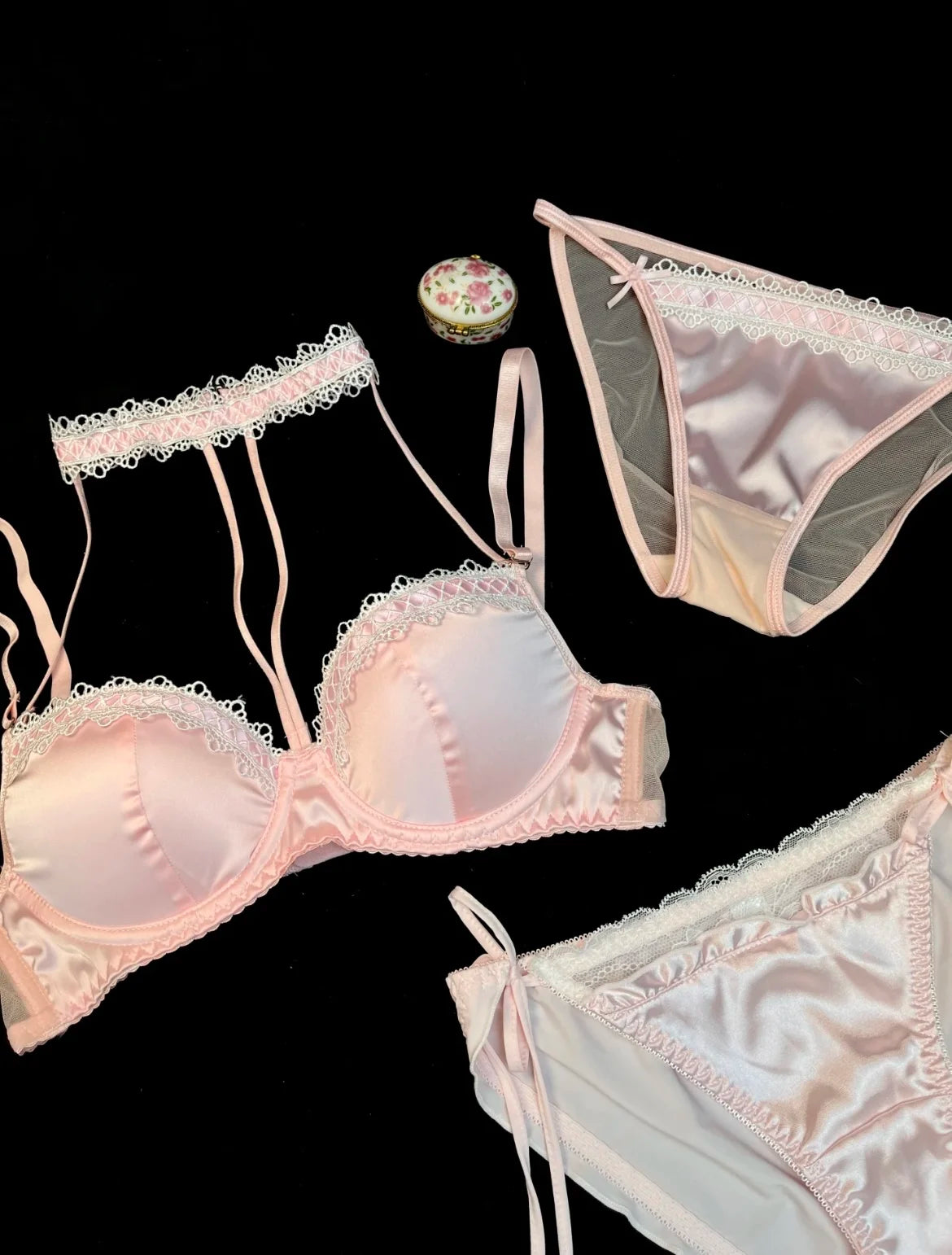MOYISU Method Pearl Powder Bra Set Lace Halter Neck Design for Small Breasts Big Thick Cup Pure Desire Sexy Underwear for Women