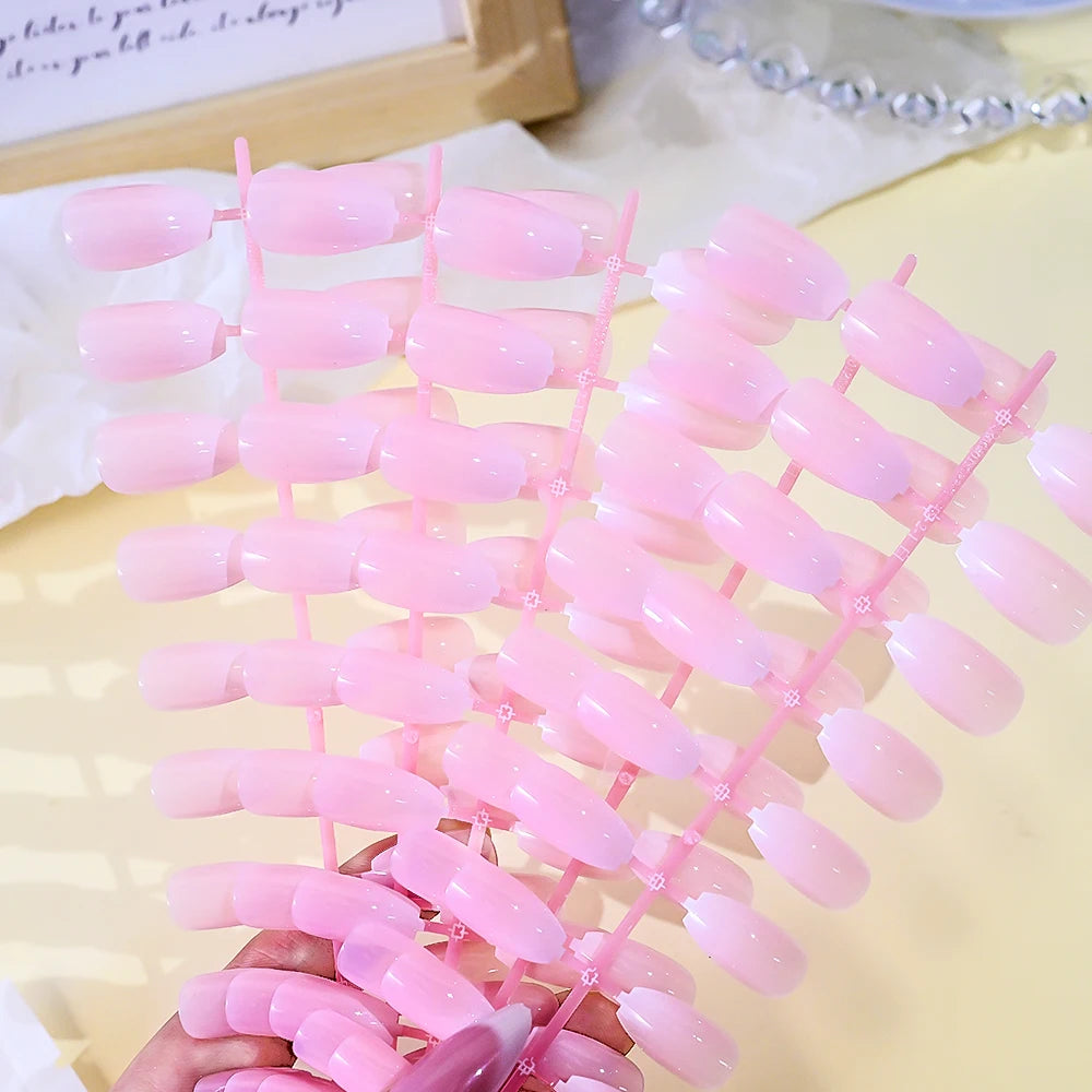 120Pcs Glossy Medium Coffin Press On Nails Pink Gradient French Fake Nails Acrylic Full Cover Ballerina False Nails For Women