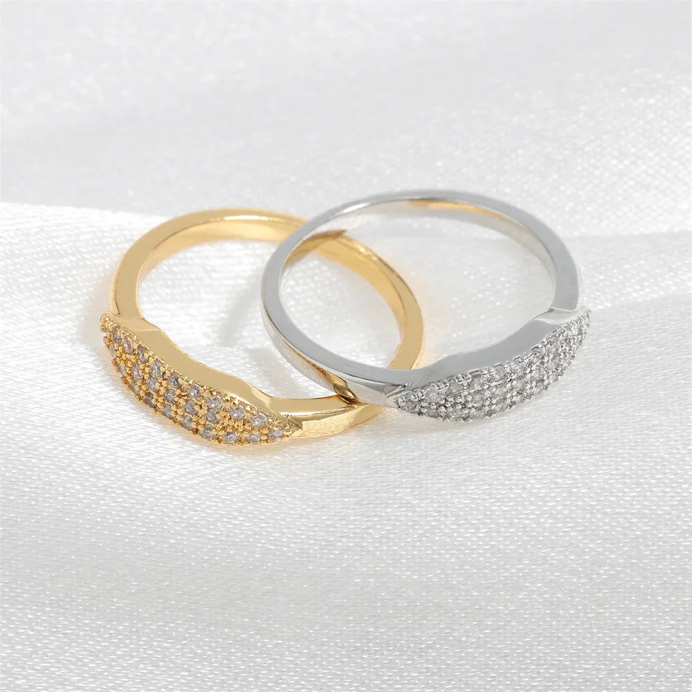 ZAKOL New Trendy Shiny Micro Pave Zircon Finger Ring White  Crystal CZ Minimalist Aesthetic Ring for Women Wholesale