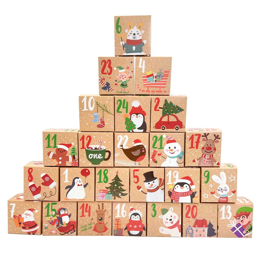 24pcs Christmas Empty Advent Calendar Kids Boxes Christmas Countdown to Xmas Gift Candy Boxes New Year 2026 Christmas Decoration