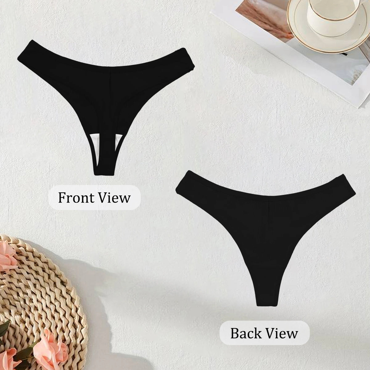 6PCS Black Women's Panties Low Waist Sexy G-String Cotton Briefs Simple Comfortable Breathable Lingerie Female Thong Hot Selling