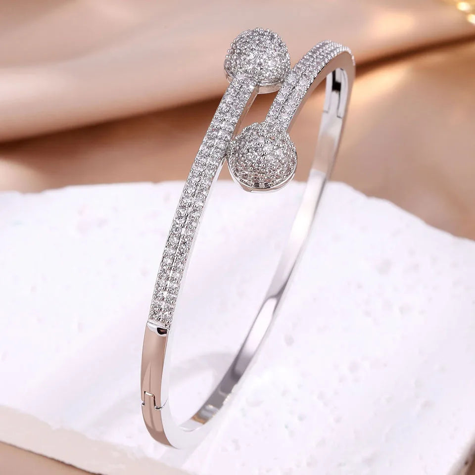 ZAKOL 14K Gold Plated Copper Cuff Bracelet for Women Micro Inlaid Dazzling Zircon CZ Luxury Wedding Party Jewelry