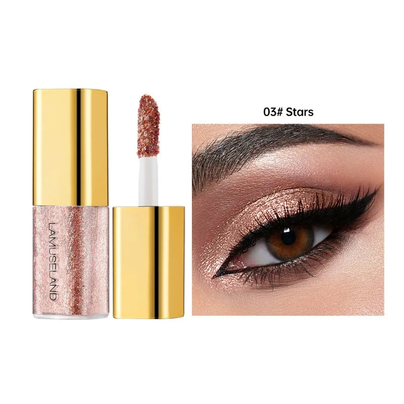 8 Colors Pearlescent Liquid Eyeshadow Fine Shimmer Highlight Glitter Eye Shadow High Shine Long-Lasting & Smudge-Proof Makeup