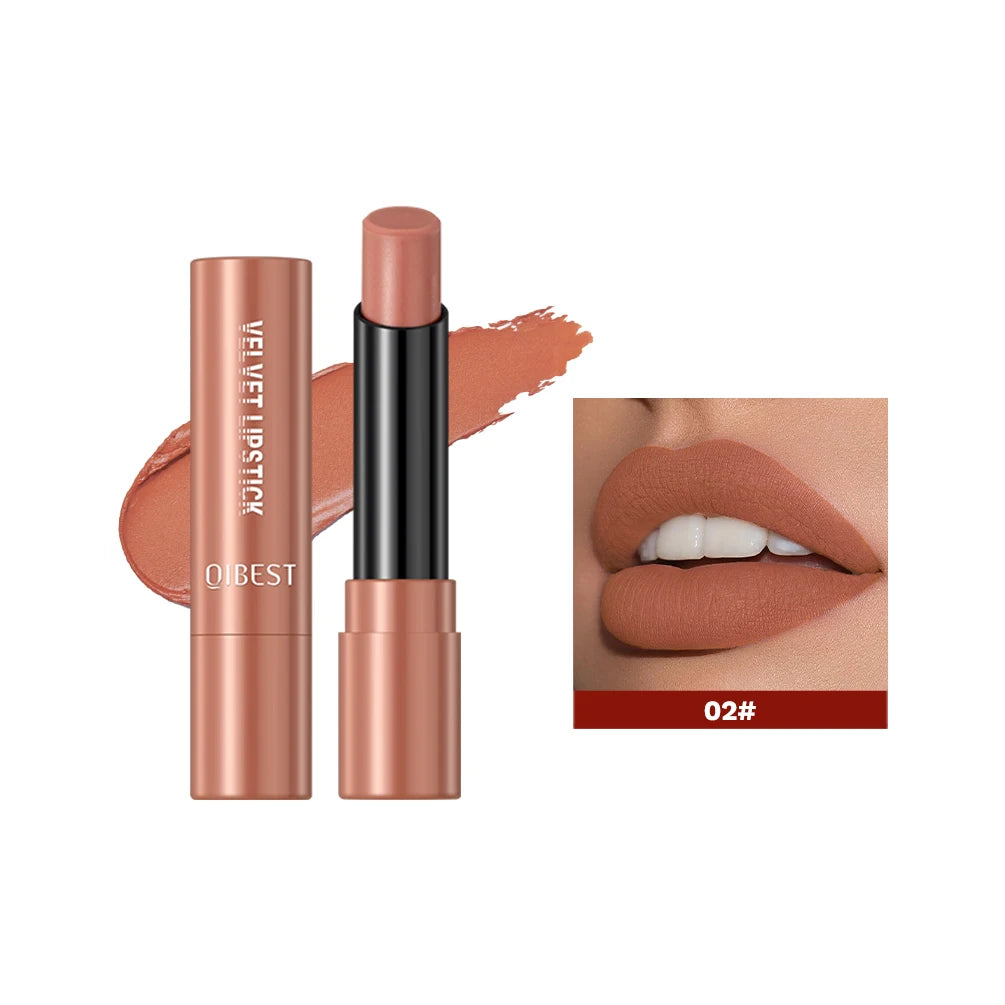 QIBESTNatural Velvet Matte Lipstick Long-lasting 10 Color Lip Stain Lightweight Moisturizing Lip Balm Women Makeup New Lip Tint