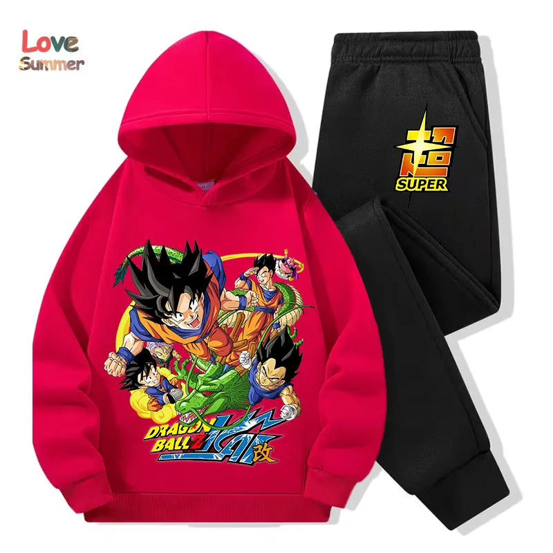 Anime hoodie pant 2pcs3-14 Years Kids Tracksuit DragonBall Clothes Goku Hoodie Boys Girls Sporty suit Ideal Daily Outdoor Wear