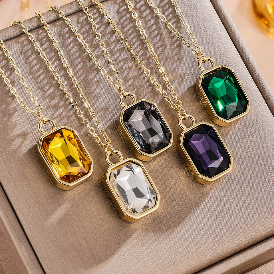 Trendy Square Stainless Steel Zirconia Earrings For Women Girls Gold Color Metal Crystal Earring Party Birthday Daily Jewelry